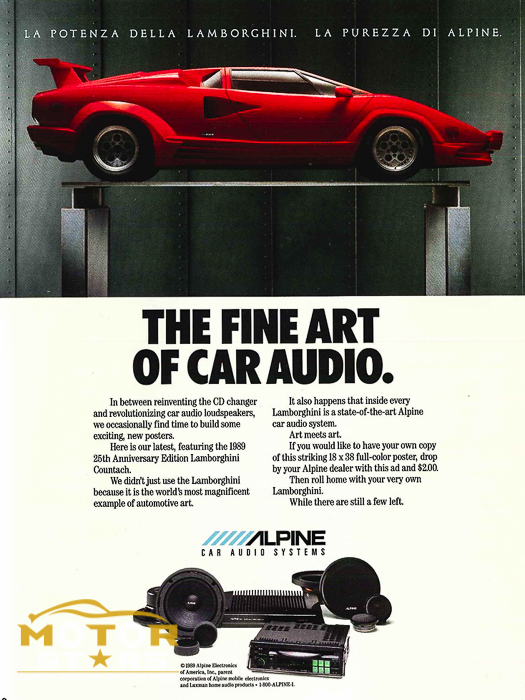 1985 Lamborghini Countach Alpine Stereo Advertisement Print Art Car Ad K23 